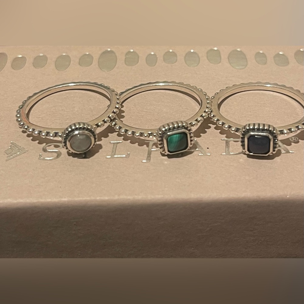 Silpada Silver daybreak Rings with White, Green, and Blue Stones